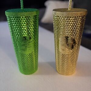 Starbucks Textured Tumblers in Vibrant Green and Shimmering Gold